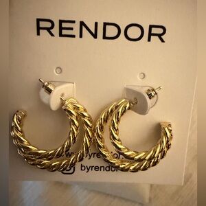 Beautiful gold double hoop earrings with rope design by Rendor.